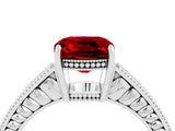 White gold Cushion Cut Ruby Engagement Ring with Milgrain Channel Set Band and Prong Setting_4