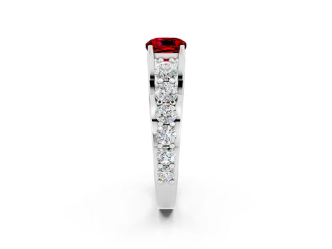 White gold Cushion Cut Ruby Engagement Ring with Pavé Band and Four-Prong Setting_2