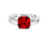 White gold Cushion Cut Ruby Engagement Ring with Side Stone Accents and Four-Prong Setting_24