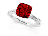 White gold Cushion Cut Ruby Engagement Ring with Side Stone Accents and Four-Prong Setting_25