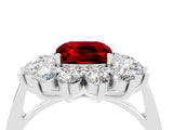 White gold Cushion Cut Ruby Floral Double Halo Engagement Ring with Prong Setting_104