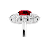 White gold Cushion Cut Ruby Floral Double Halo Engagement Ring with Prong Setting_105