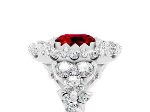 White gold Cushion Cut Ruby Halo Ring with Pavé Band and Four-Prong Setting_17