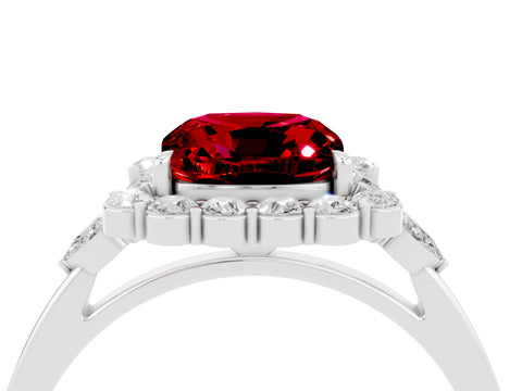White gold Cushion Cut Ruby Halo Ring with Pear Side Stones and Prong Setting_28