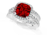 White gold Cushion Cut Ruby Halo Ring with Round Split Shank and Prong Setting_61