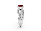 White gold Cushion Cut Ruby Halo Ring with Round Split Shank and Prong Setting_62