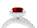 White gold Cushion Cut Ruby Halo Ring with Round Split Shank and Prong Setting_64