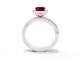 White gold Cushion Cut Ruby Halo Ring with Round Split Shank and Prong Setting_64