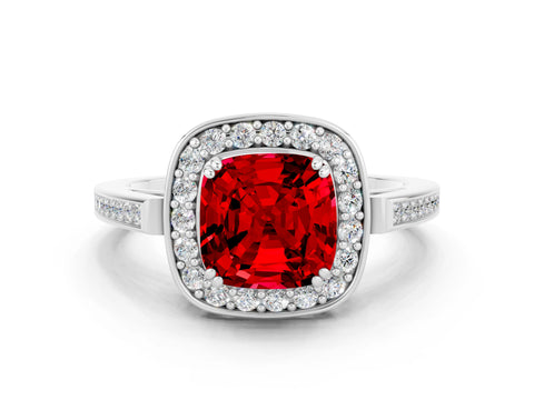 White gold Cushion Cut Ruby Halo Ring with Split Shank and Four-Prong Setting_12