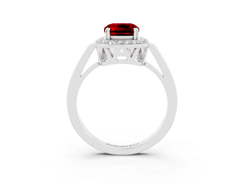 White gold Cushion Cut Ruby Halo Ring with Split Shank and Four-Prong Setting_15