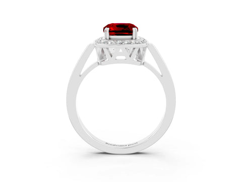 White gold Cushion Cut Ruby Halo Ring with Split Shank and Four-Prong Setting_27