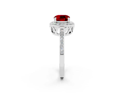 White gold Cushion Cut Ruby Halo Ring with Split Shank and Four-Prong Setting_2
