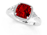White gold Cushion Cut Ruby Halo Ring with Tapered Band and Four-Prong Setting_1