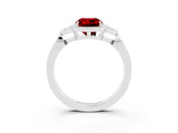 White gold Cushion Cut Ruby Halo Ring with Tapered Band and Four-Prong Setting_3