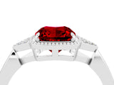 White gold Cushion Cut Ruby Halo Ring with Tapered Band and Four-Prong Setting_4