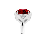 White gold Cushion Cut Ruby Halo Ring with Tapered Band and Four-Prong Setting_5