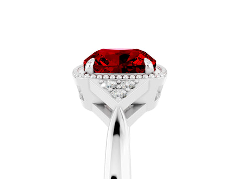 White gold Cushion Cut Ruby Halo Ring with Tapered Band and Four-Prong Setting_5