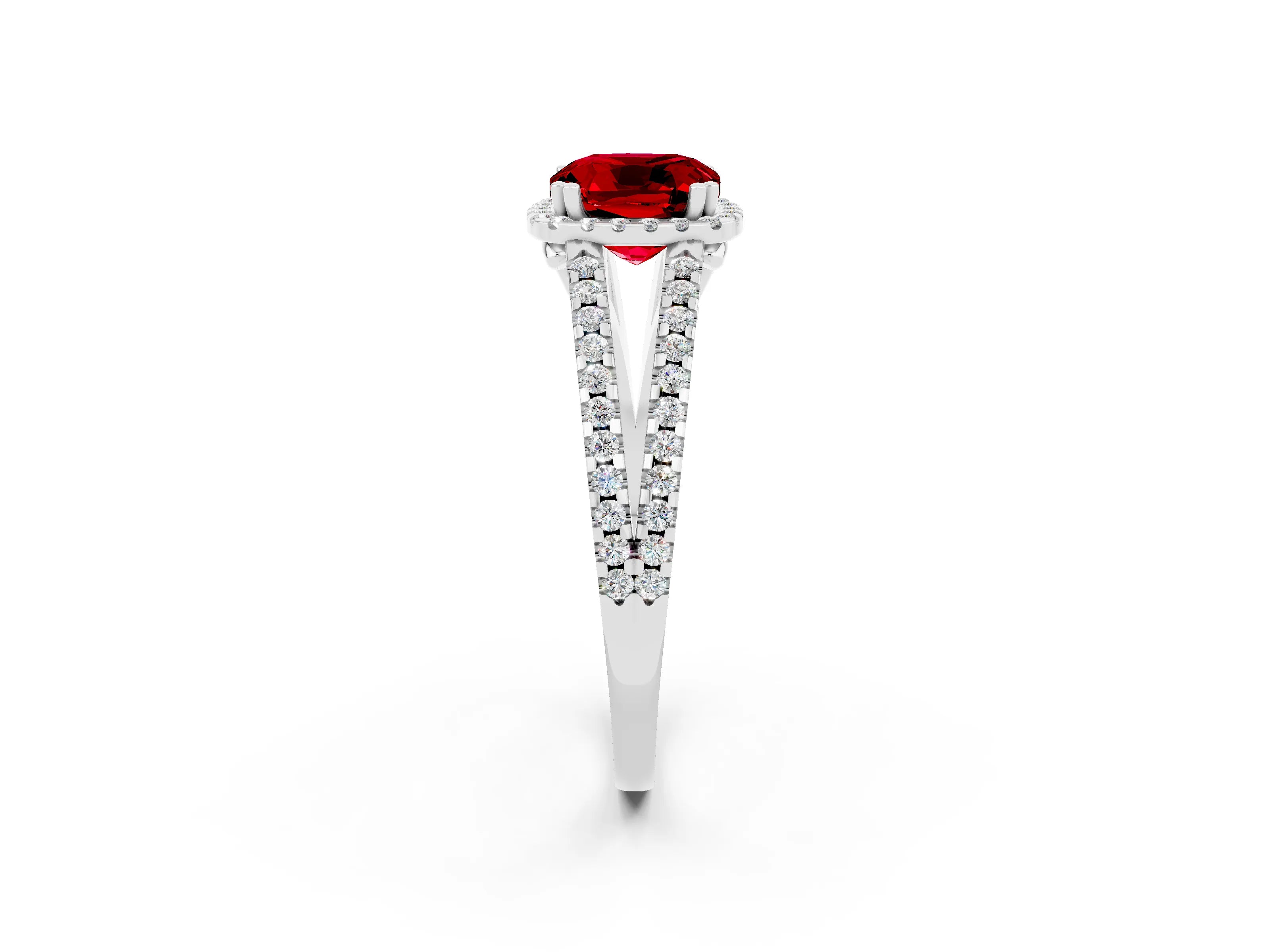White gold Cushion Cut Ruby Halo Split Shank Engagement Ring_14