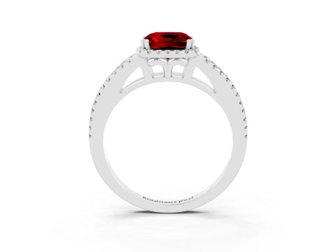 White gold Cushion Cut Ruby Halo Split Shank Engagement Ring_15