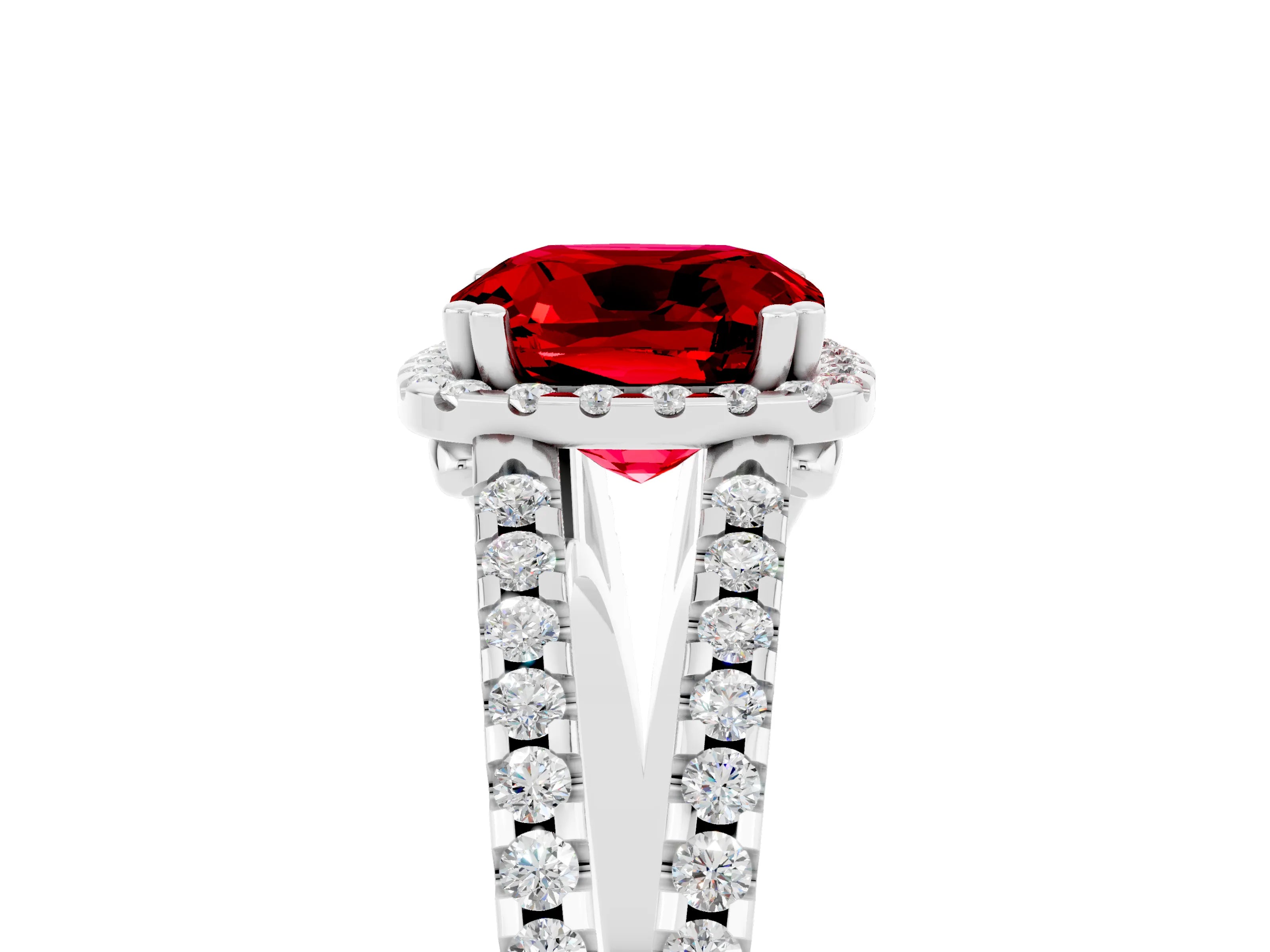 White gold Cushion Cut Ruby Halo Split Shank Engagement Ring_17