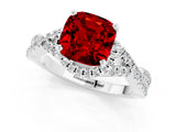 White gold Cushion Cut Ruby Halo Twist Band Solitaire Prong Setting Ring_1
