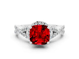 White gold Cushion Cut Ruby  Halo Twist Band Solitaire Prong Setting Ring_24