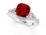 White gold Cushion Cut Ruby  Halo Twist Band Solitaire Prong Setting Ring_25