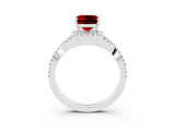 White gold Cushion Cut Ruby  Halo Twist Band Solitaire Prong Setting Ring_27