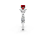 White gold Cushion Cut Ruby Halo Twist Band Solitaire Prong Setting Ring_2