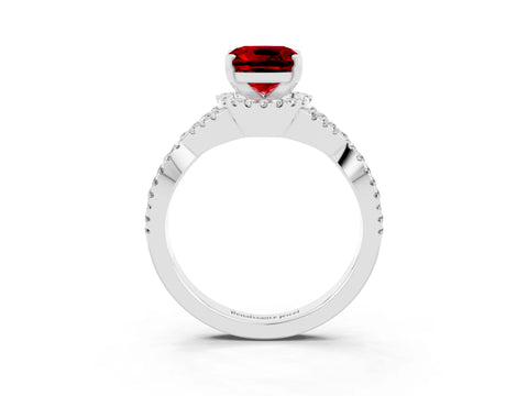White gold Cushion Cut Ruby Halo Twist Band Solitaire Prong Setting Ring_3