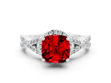 White gold Cushion Cut Ruby  Halo Twist Band Solitaire Prong Setting Ring_54