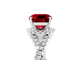 White gold Cushion Cut Ruby  Halo Twist Band Solitaire Prong Setting Ring_59