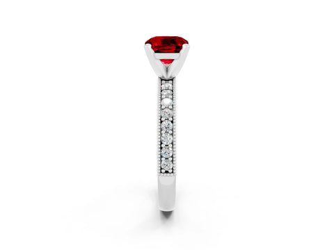 White gold Cushion Cut Ruby Milgrain Pavé Engagement Ring with Four-Prong Setting_14
