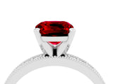 White gold Cushion Cut Ruby Milgrain Pavé Engagement Ring with Four-Prong Setting_16