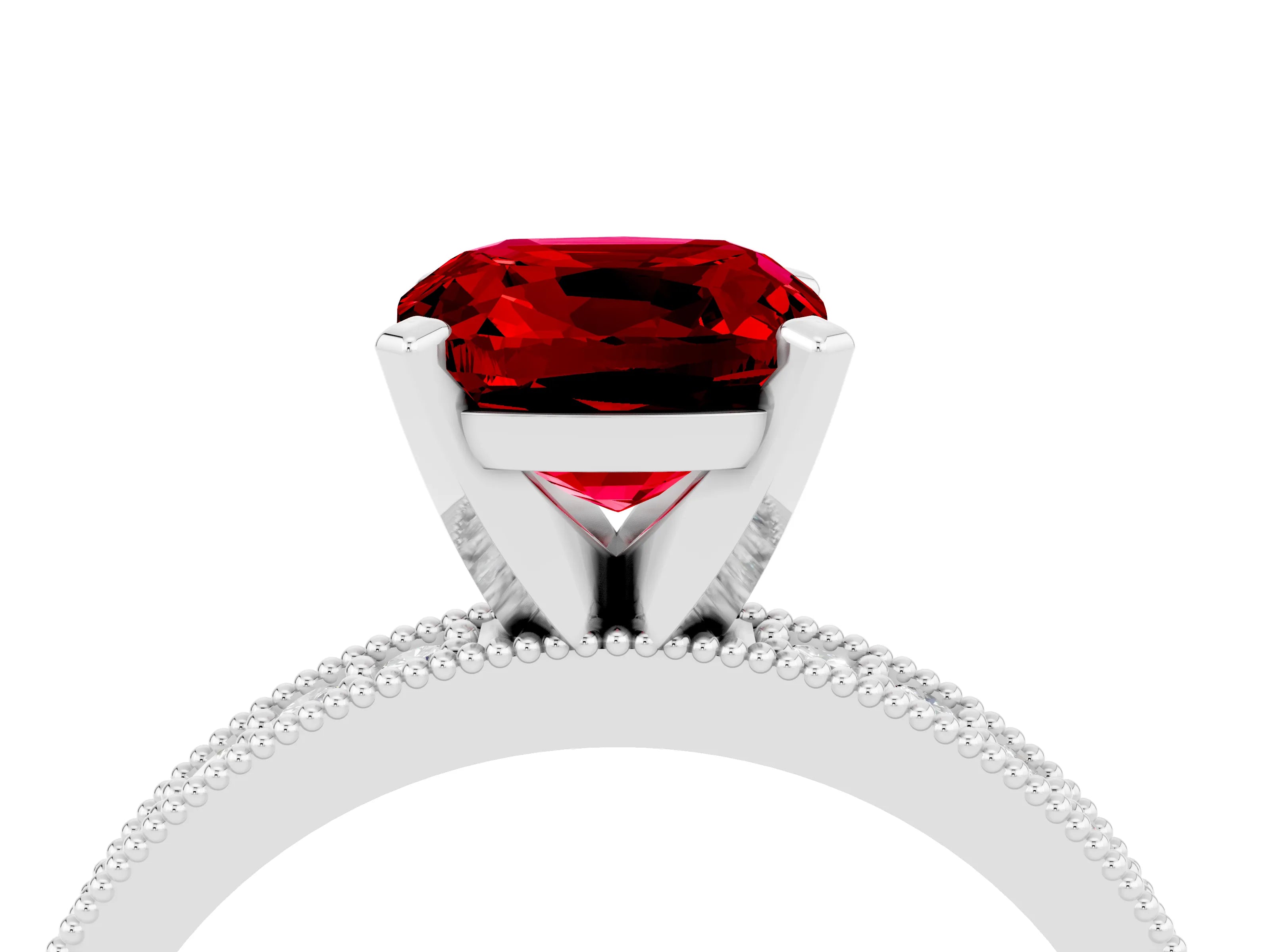 White gold Cushion Cut Ruby Milgrain Pavé Engagement Ring with Four-Prong Setting_16