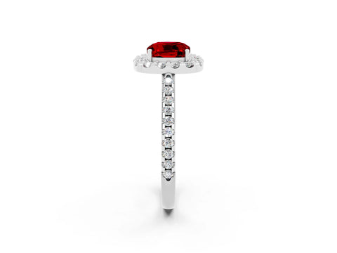 White gold Cushion Cut Ruby Pavé Halo Ring with Four-Prong Setting_14