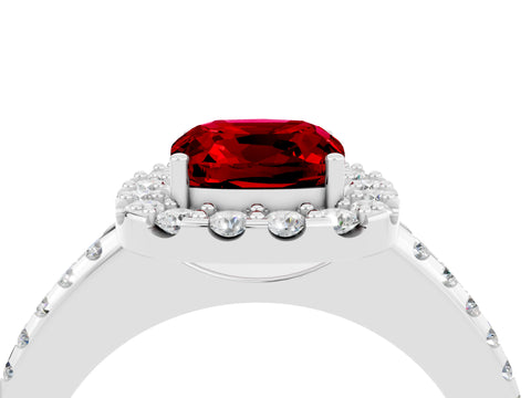 White gold Cushion Cut Ruby Pavé Halo Ring with Four-Prong Setting_16