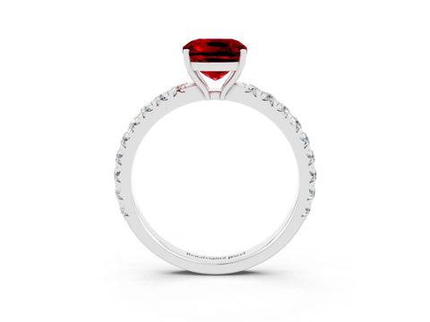 White gold Cushion Cut Ruby Pavé Solitaire Engagement Ring with Four-Prong Setting_15