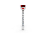 White gold Cushion Cut Ruby Pavé Solitaire Ring with Round Band and Prong Setting_38