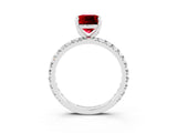 White gold Cushion Cut Ruby Pavé Solitaire Ring with Round Band and Prong Setting_39