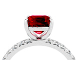 White gold Cushion Cut Ruby Pavé Solitaire Ring with Round Band and Prong Setting_40