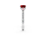 White gold Cushion Cut Ruby Pave Band Solitaire Ring with Four-Prong Setting_26