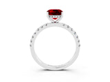 White gold Cushion Cut Ruby Pave Band Solitaire Ring with Four-Prong Setting_27