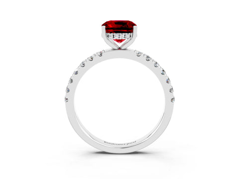 White gold Cushion Cut Ruby Pave Band Solitaire Ring with Four-Prong Setting_27