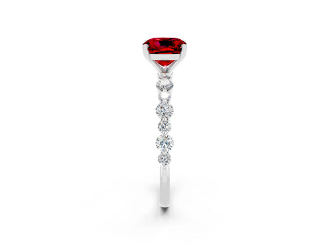White gold Cushion Cut Ruby Prong Set Engagement Ring with Pavé Band_2