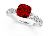 White gold Cushion Cut Ruby Prong Setting with Side Stones on a Pave Band_1