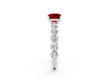 White gold Cushion Cut Ruby Prong Setting with Side Stones on a Pave Band_2