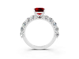 White gold Cushion Cut Ruby Prong Setting with Side Stones on a Pave Band_3