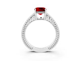 White gold Cushion Cut Ruby Ring with Milgrain Pavé Band and Four-Prong Setting_15