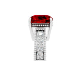 White gold Cushion Cut Ruby Ring with Milgrain Pavé Band and Four-Prong Setting_17